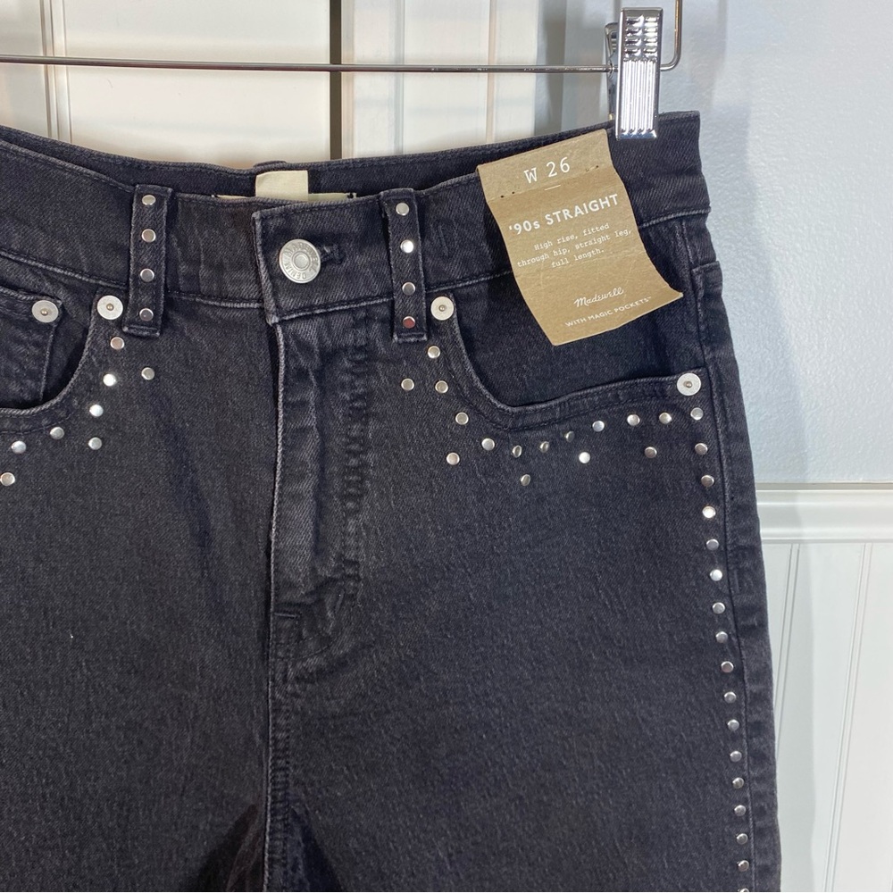 NWT Madewell Limited-Edition‎ Drop: The Studded '90s Straight Jean size 26 black - Picture 3 of 10